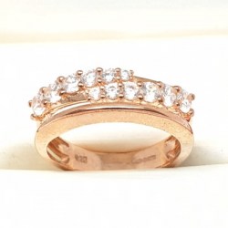 Rose Gold Plated Sterling Silver Ring with Cubic Zirconia Stones in a Layered Design