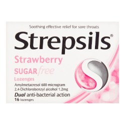 Strepsils Strawberry Sugar Free Lozenges 16 Lozenges
